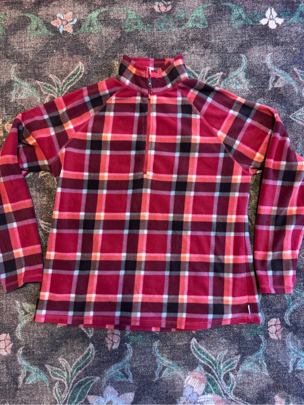 Eddie Bauer Women’s Red Plaid Quarter-Zip Fleece Long-Sleeve Top - XL